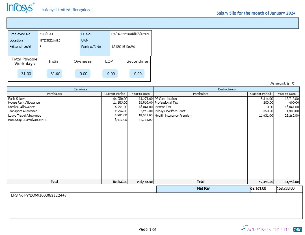 Download Infosys technology company salary slip template in Word and PDF formats.pdf, 1 Photoshop template